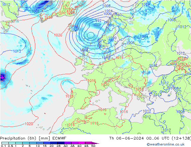 Z500/Rain (+SLP)/Z850 ECMWF Th 06.06.2024 06 UTC