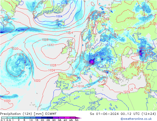 Nied. akkumuliert (12Std) ECMWF Sa 01.06.2024 12 UTC