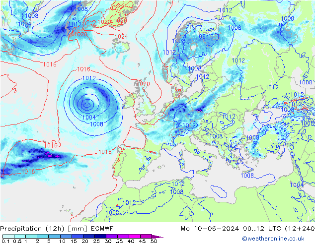 Nied. akkumuliert (12Std) ECMWF Mo 10.06.2024 12 UTC