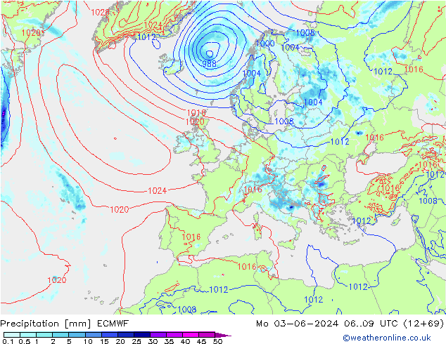 Niederschlag ECMWF Mo 03.06.2024 09 UTC