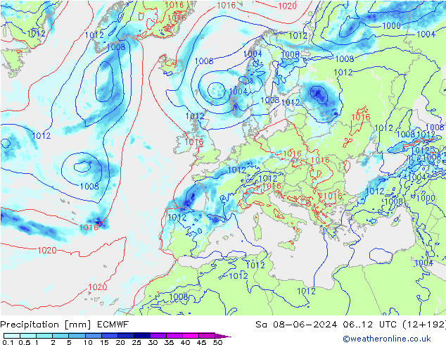 Precipitation ECMWF Sa 08.06.2024 12 UTC