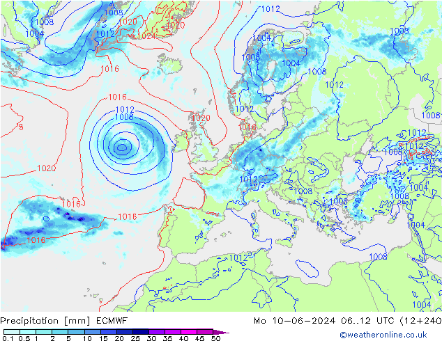 Niederschlag ECMWF Mo 10.06.2024 12 UTC