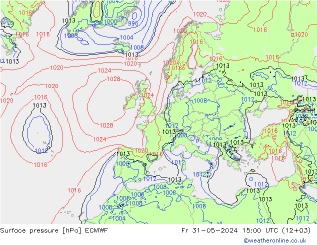 Presión superficial ECMWF vie 31.05.2024 15 UTC