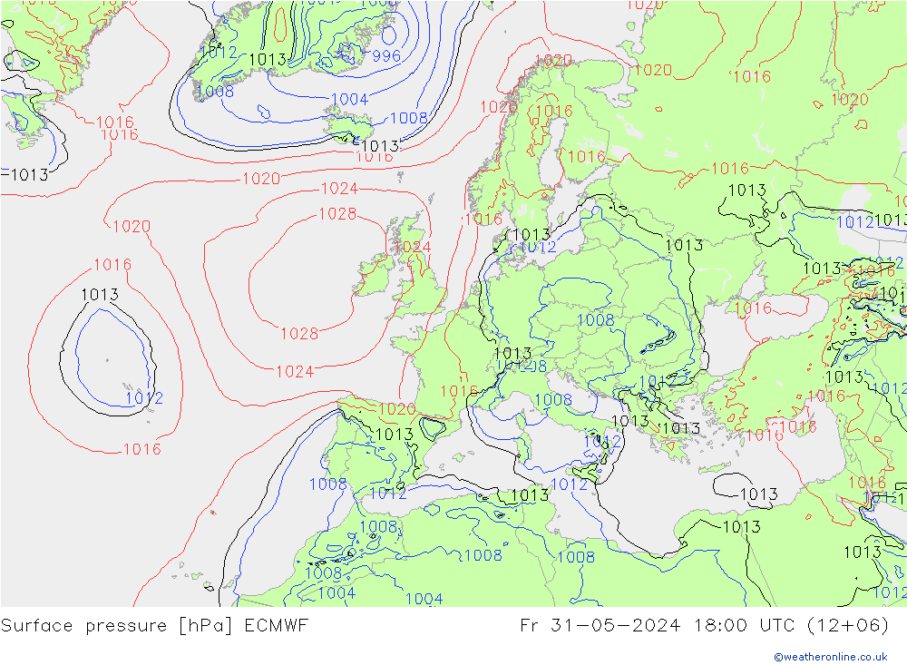 Presión superficial ECMWF vie 31.05.2024 18 UTC