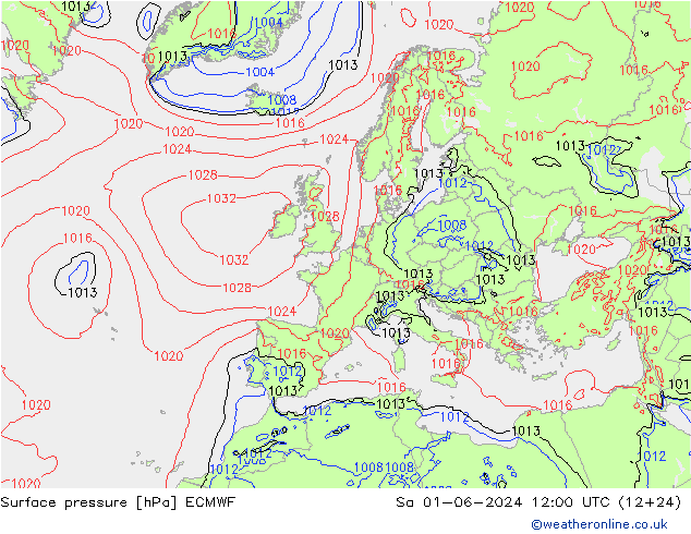 Surface pressure ECMWF Sa 01.06.2024 12 UTC