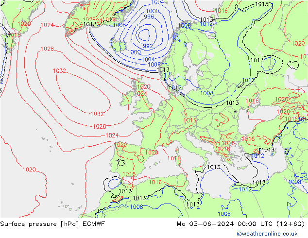 Surface pressure ECMWF Mo 03.06.2024 00 UTC