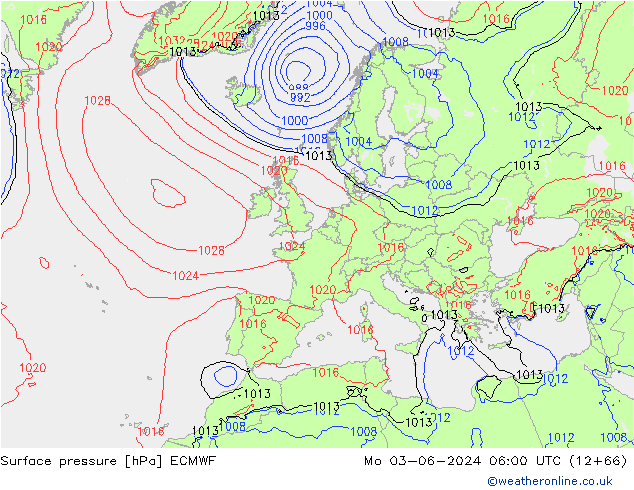 ciśnienie ECMWF pon. 03.06.2024 06 UTC