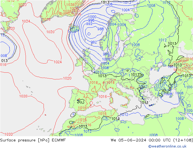 Presión superficial ECMWF mié 05.06.2024 00 UTC