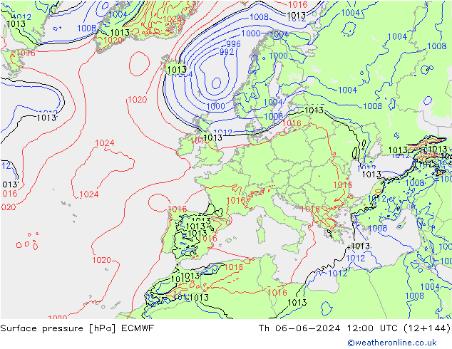 Pressione al suolo ECMWF gio 06.06.2024 12 UTC