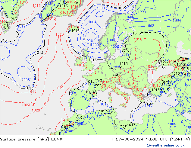 приземное давление ECMWF пт 07.06.2024 18 UTC