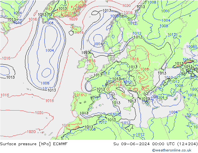 Yer basıncı ECMWF Paz 09.06.2024 00 UTC