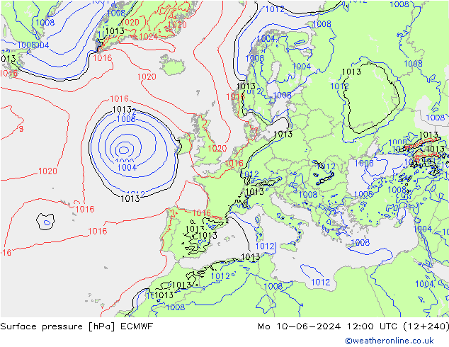 Presión superficial ECMWF lun 10.06.2024 12 UTC