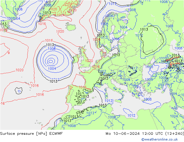 Bodendruck ECMWF Mo 10.06.2024 12 UTC