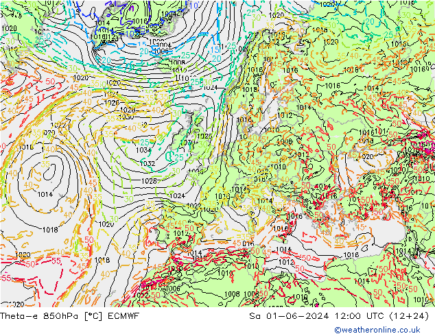 Theta-e 850hPa ECMWF Sa 01.06.2024 12 UTC