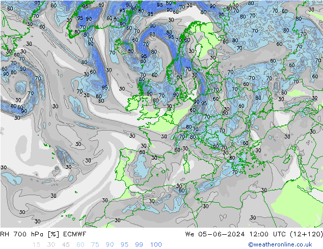 RH 700 hPa ECMWF Mi 05.06.2024 12 UTC