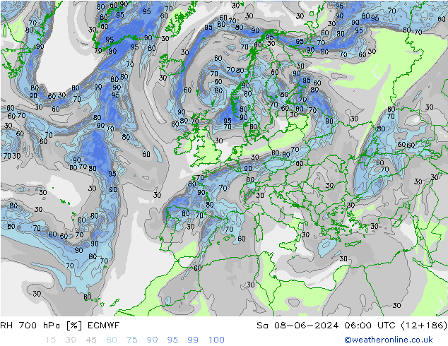 RH 700 hPa ECMWF Sa 08.06.2024 06 UTC