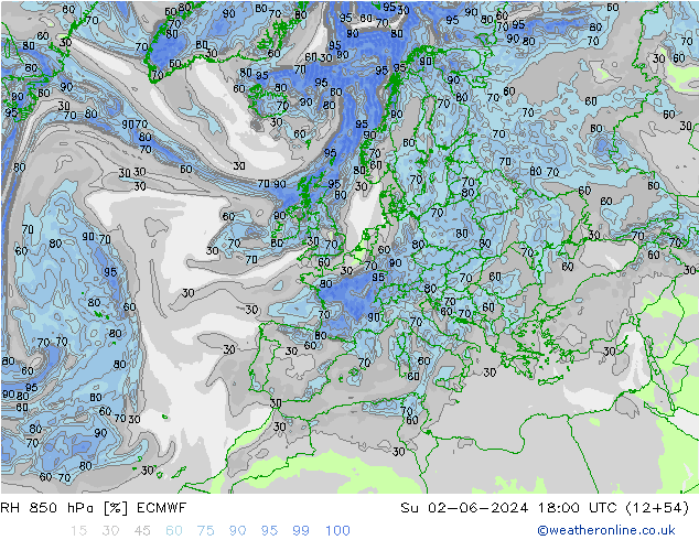 RH 850 hPa ECMWF Su 02.06.2024 18 UTC