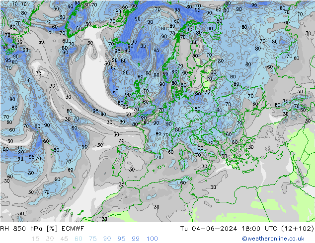 RH 850 hPa ECMWF Di 04.06.2024 18 UTC