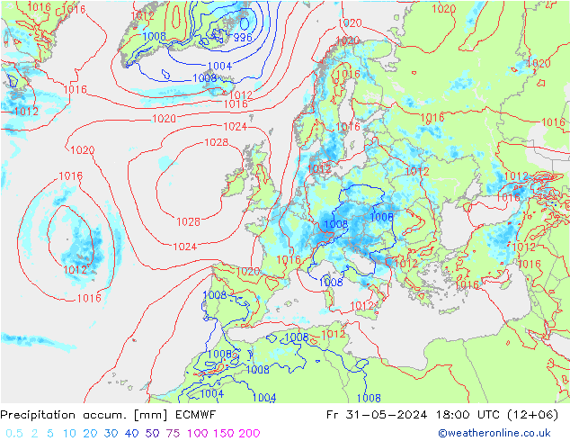 Nied. akkumuliert ECMWF Fr 31.05.2024 18 UTC