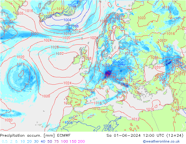 Nied. akkumuliert ECMWF Sa 01.06.2024 12 UTC