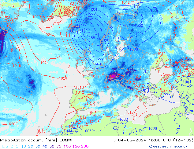 Nied. akkumuliert ECMWF Di 04.06.2024 18 UTC