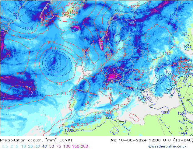 Precipitation accum. ECMWF lun 10.06.2024 12 UTC