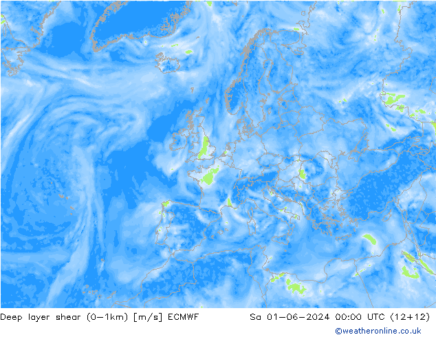 Deep layer shear (0-1km) ECMWF sab 01.06.2024 00 UTC