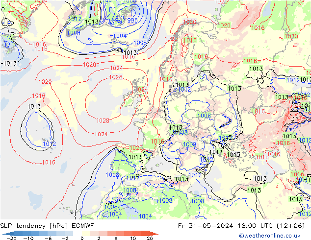 SLP tendency ECMWF Fr 31.05.2024 18 UTC