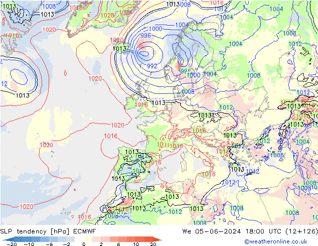 SLP tendency ECMWF We 05.06.2024 18 UTC