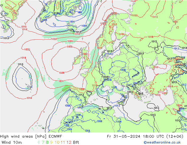 High wind areas ECMWF ven 31.05.2024 18 UTC