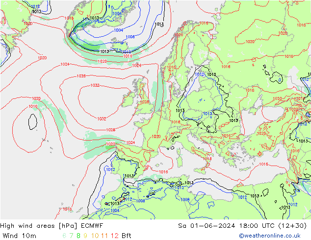 yüksek rüzgarlı alanlar ECMWF Cts 01.06.2024 18 UTC