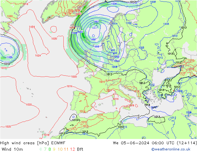 High wind areas ECMWF We 05.06.2024 06 UTC