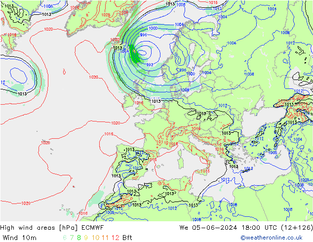 yüksek rüzgarlı alanlar ECMWF Çar 05.06.2024 18 UTC