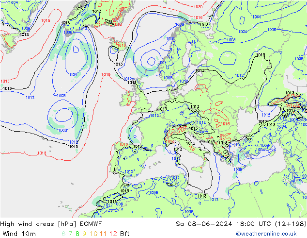 High wind areas ECMWF sam 08.06.2024 18 UTC
