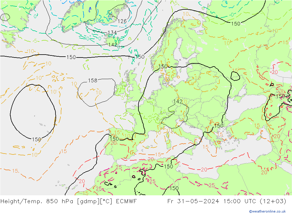 Height/Temp. 850 hPa ECMWF Sex 31.05.2024 15 UTC