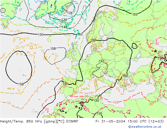 Height/Temp. 850 hPa ECMWF Sex 31.05.2024 15 UTC