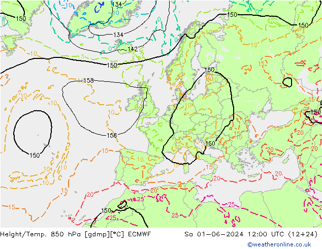 Height/Temp. 850 hPa ECMWF 星期六 01.06.2024 12 UTC