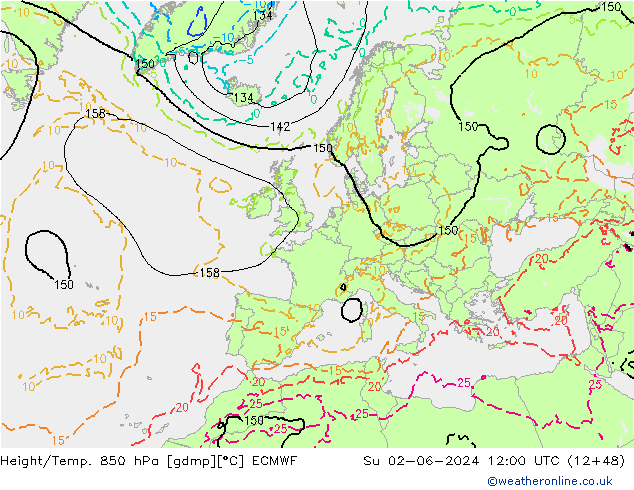 Z500/Rain (+SLP)/Z850 ECMWF Su 02.06.2024 12 UTC