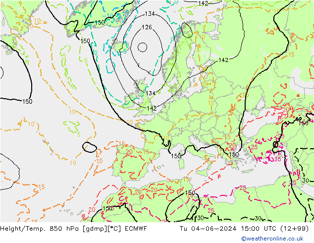 Yükseklik/Sıc. 850 hPa ECMWF Sa 04.06.2024 15 UTC