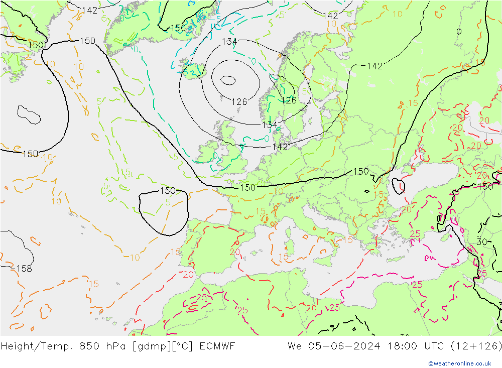 Height/Temp. 850 hPa ECMWF We 05.06.2024 18 UTC