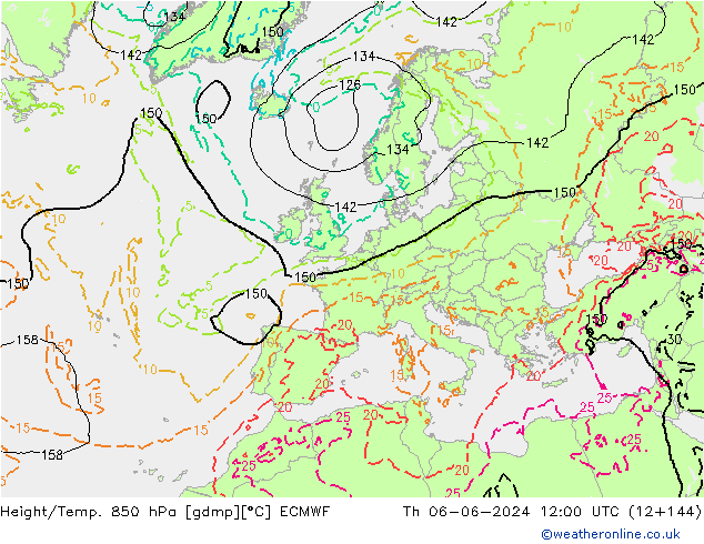 Yükseklik/Sıc. 850 hPa ECMWF Per 06.06.2024 12 UTC