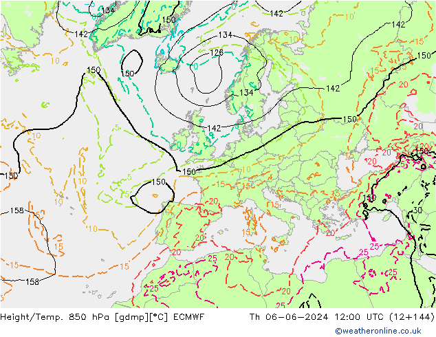 Height/Temp. 850 hPa ECMWF Qui 06.06.2024 12 UTC