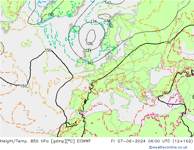 Z500/Rain (+SLP)/Z850 ECMWF vie 07.06.2024 06 UTC