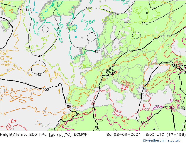 Yükseklik/Sıc. 850 hPa ECMWF Cts 08.06.2024 18 UTC