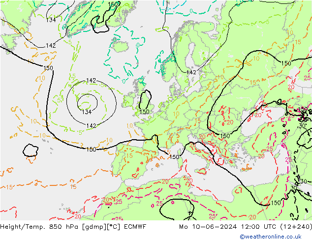 Height/Temp. 850 hPa ECMWF Mo 10.06.2024 12 UTC