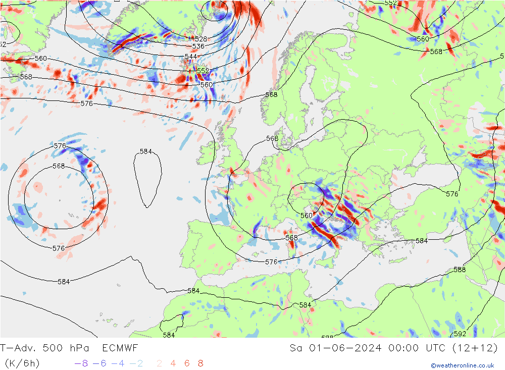 T-Adv. 500 hPa ECMWF so. 01.06.2024 00 UTC