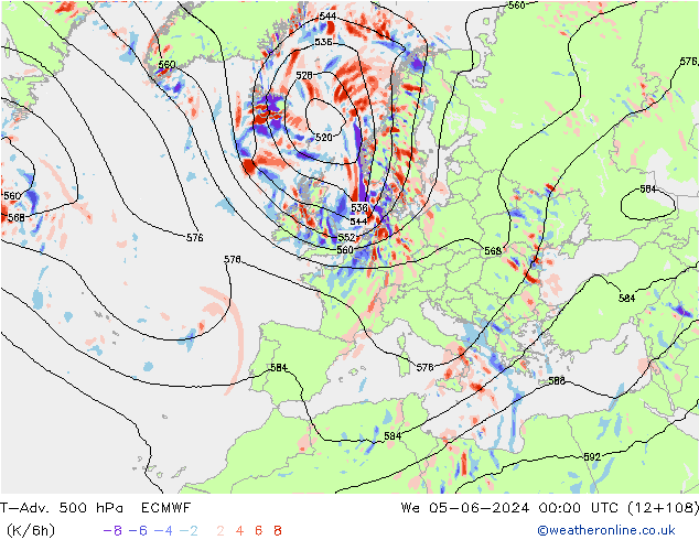 T-Adv. 500 hPa ECMWF We 05.06.2024 00 UTC