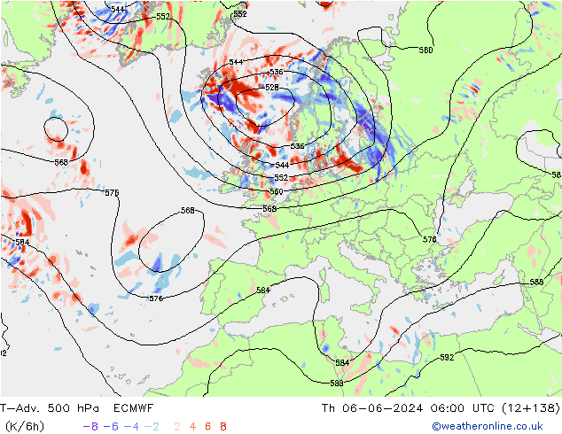 T-Adv. 500 hPa ECMWF gio 06.06.2024 06 UTC