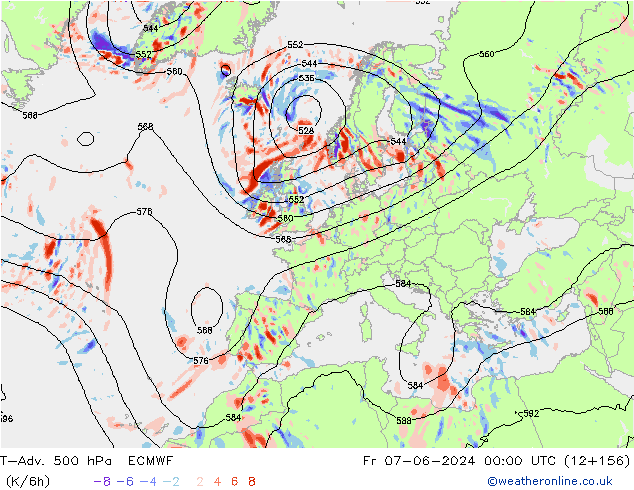 T-Adv. 500 hPa ECMWF Fr 07.06.2024 00 UTC