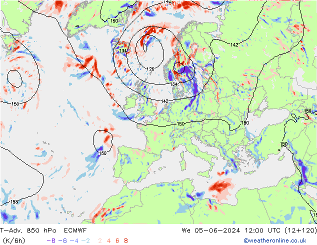 T-Adv. 850 hPa ECMWF Mi 05.06.2024 12 UTC